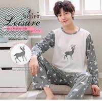 Pijama Para Hombres Verano Otoño Invierno Ligero Algodón Suelto Joven Con Cuello Redondo Y Mangas Largas Cómodo Para El Hogar - details 2
