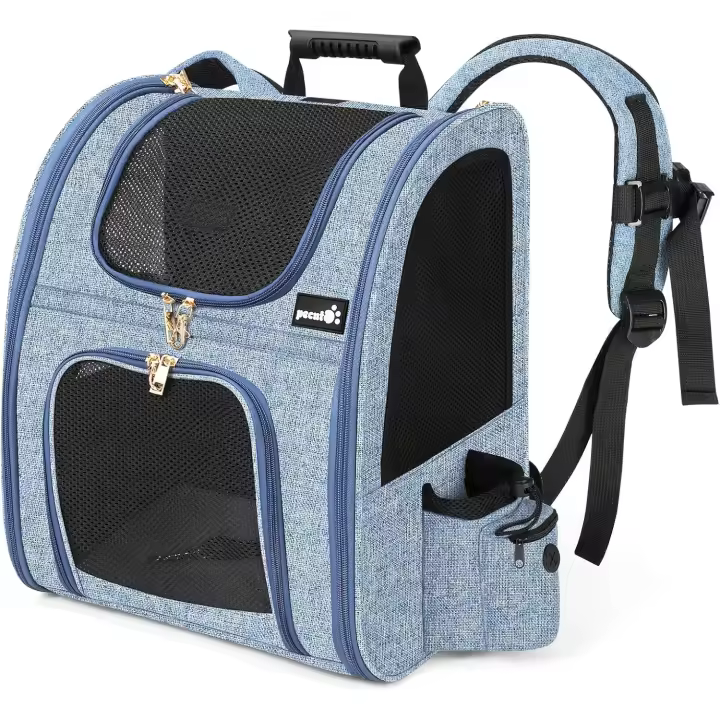 Pecute Transportin Mochila para Mascotas con Ventana de Malla, Bolsa portátil y Plegable para Gatos, Bolsa Transpirable y Ligera para Perros, Tela Oxford Impermeable con Gran Espacio Antideslizante - 1