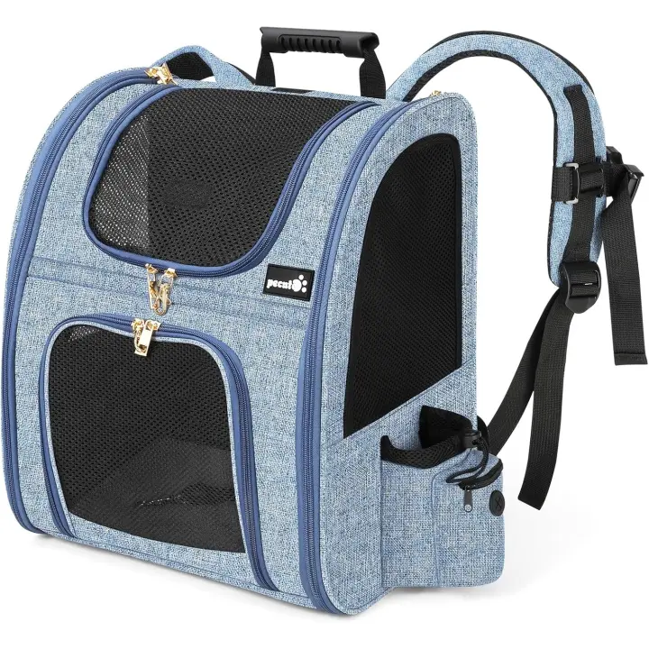 Pecute Transportin Mochila para Mascotas con Ventana de Malla, Bolsa portátil y Plegable para Gatos, Bolsa Transpirable y Ligera para Perros, Tela Oxford Impermeable con Gran Espacio Antideslizante - 1