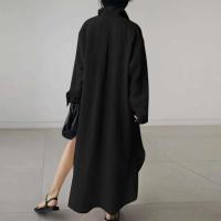 Vestido Casual para Mujer de Manga Larga Falda Irregular con Estilo Solidario y Cuello Suelto - details 1