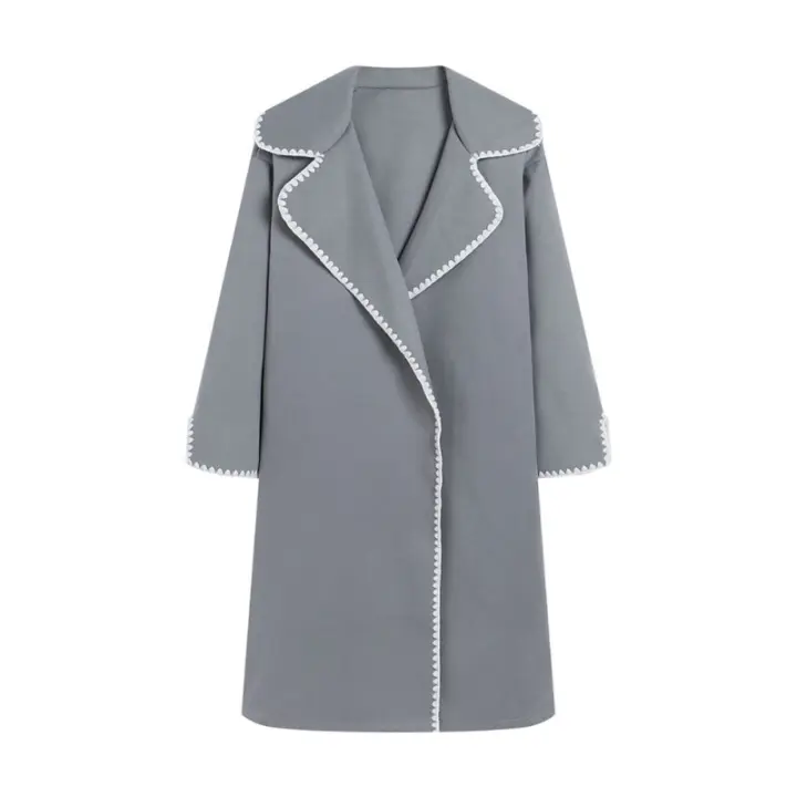Camiseta de lana de doble cara para mujer, chaqueta cortavientos tejida con solapa de manga larga, holgada, otoño e invierno - 1