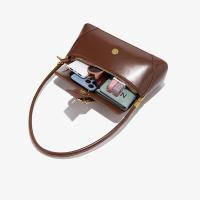 Bolso baguette retro vintage para mujer: elegante bolso de hombro marrón con correa de cadena en tono dorado, cierre magnético y forro de poliéster para uso diario, bolso novedoso - details 12