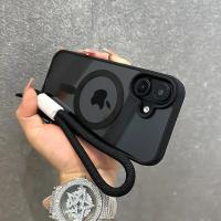 Funda de lujo con cordón transparente para teléfono Magsafe para iPhone 16 15 14 13 12 11 Pro Max, funda trasera con correa para muñeca y armadura a prueba de golpes - details 3
