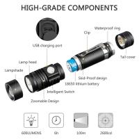 Linterna LED Potente de Aleación de Aluminio Portátil, Recargable por USB, Luz de Flash Impermeable para Acampar al Aire Libre - details 2