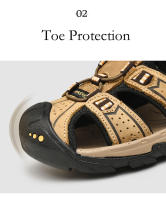 Sandalias de cuero genuino para hombre, zapatos de playa de piel de vaca transpirables, sandalias deportivas para senderismo al aire libre, sandalias romanas para hombre - details 6