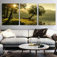Pintura en Lienzo de Paisaje de Sol de Playa y Bosque de Niebla de DHROOM Set de 3 Piezas Decoración Moderna para Sala de Estar del Hogar con Poster de Arte de Pared - details 5