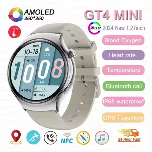 2024 nuevo reloj NFC pantalla HD AMOLED de 1,27 pulgadas, llamadas Bluetooth, asistente de voz, seguimiento de movimiento GPS, Monitor de ritmo cardíaco durante el sueño, - 1