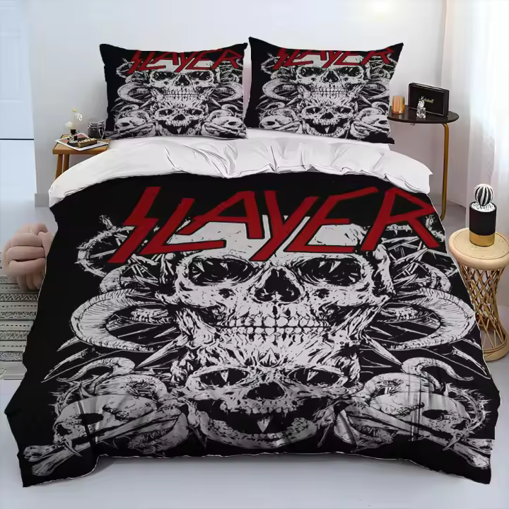 Slayer juego de cama de edredón de música con banda de Metal pesado, funda de edredón, funda de almohada, tamaño King y Queen, regalo - 1
