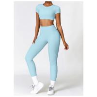 Conjunto de yoga de dos piezas para mujer Leggings de cintura alta de manga corta - details 4