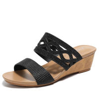 Sandalia Zapatillas de tacón inclinado para mujer 2025, nuevos zapatos para mamá, sandalias romanas de playa antideslizantes - details 1