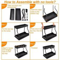 Práctico estante de especias de 2 capas, soporte para toallas de especias negro, impermeable, sin perforaciones, estante de almacenamiento para lavadora, escritorio - details 4