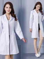 Bata de laboratorio a la moda para mujer, vestido de médico y enfermera de manga corta, uniformes médicos de manga larga, chaqueta blanca, cinturón - details 4