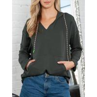 Sudadera con capucha y cuello en V para mujer Top informal de manga larga a la moda - details 3