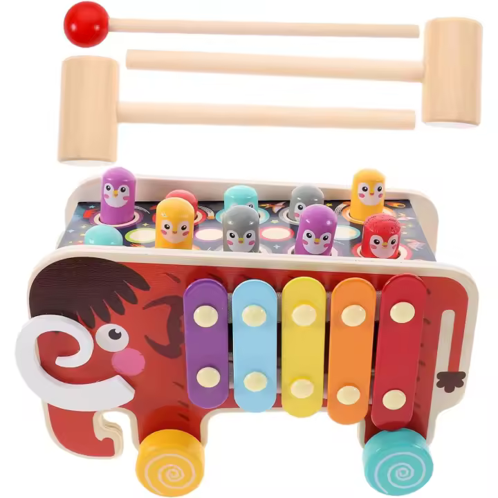 Juego de bloques de martillo de madera para niños, juguete de golpeo, juguete cognitivo, regalos de cumpleaños, 1 Juego - 1
