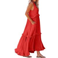 Vestido De Camisola Para Mujer Estilo Europeo Y Americano Verano Nuevo Con Aros Largo Y Volante Sin Mangas Cuello En V Vestido Largo - details 26