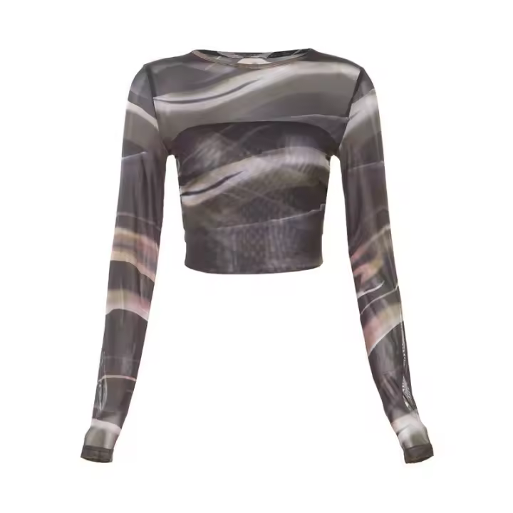 BUNO-Camiseta con estampado con dibujo para mujer, camisetas ajustadas de manga larga, ropa básica informal Vintage Y2K para mujer - 1