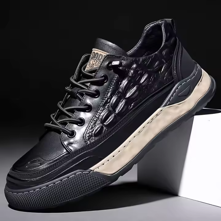 Zapatos de los hombres de la marca de moda de alta gama de primavera nuevos zapatos de la junta deportiva rayados a mano zapatos casuales de coincidencia de color de cuero de la plataforma de los hombres versátiles - 1