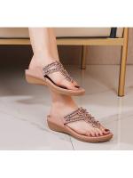 2025 verano nuevo europeo y americano retro flor con cuentas de diamantes de imitación moda versátil suave cómodo gran tamaño zapatillas frescas mujeres - details 0