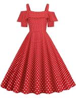 Vestido de fiesta Vintage elegante con hombros descubiertos, vestidos Midi de verano con lunares y volantes para mujer - details 25