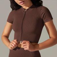 Hamidou-Camiseta deportiva con cremallera para mujer, Top elástico ajustado y transpirable, ropa deportiva para gimnasio, correr y Yoga - details 47