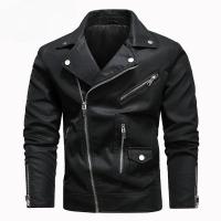 Chaqueta de Cuero de Imitación de Cerdo para Hombres Cremallera Diagonal Grande - details 3