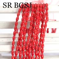3x6mm pequeña forma de arroz rojo Natural mar bambú Coral suelto DIY accesorios de joyería cuentas espaciadoras hebra 15" - details 0