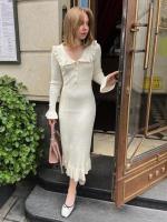 Maxivestidos con volantes de cintura alta para mujer, vestido largo ajustado de punto para otoño e invierno, vestido Vintage para mujer, Retro elegante - details 3