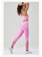 Traje de Yoga sin costuras para mujer, chaleco deportivo a prueba de golpes, mallas de cintura alta, pantalones de Yoga para correr - details 16
