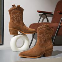 Nuevas botas cortas retro británicas delgadas con boca en V y tacón grueso de gamuza para mujer corta - details 9
