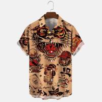 Camisas informales para hombre, estampado gráfico, moda para actividades al aire libre, camisa hawaiana, solapa, Tops de manga corta, ropa holgada de calle - details 3