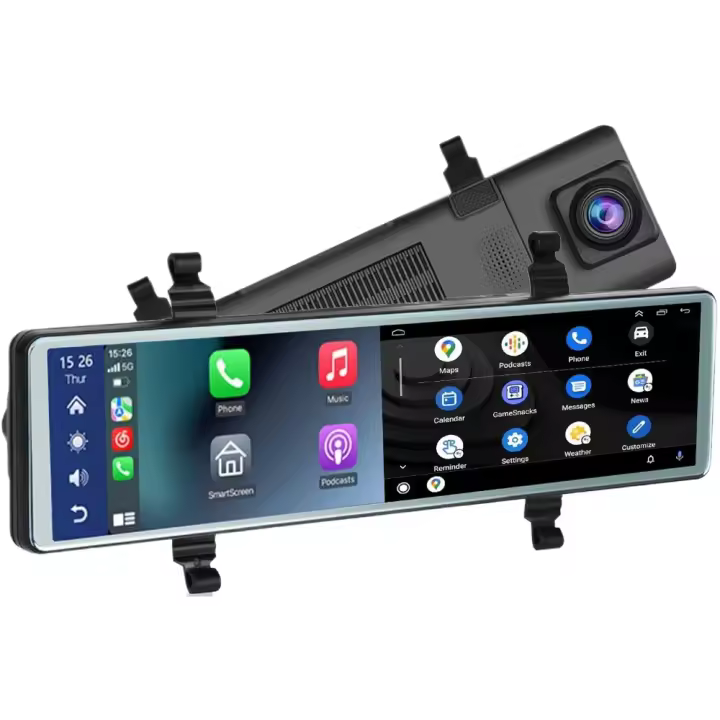 Espejo Retrovisor Coche Dash CAM Carplay Android Auto, Bluetooth, 11.26 Pulgadas Pantalla Táctil IPS Espejo Retrovisor DVR, - 1