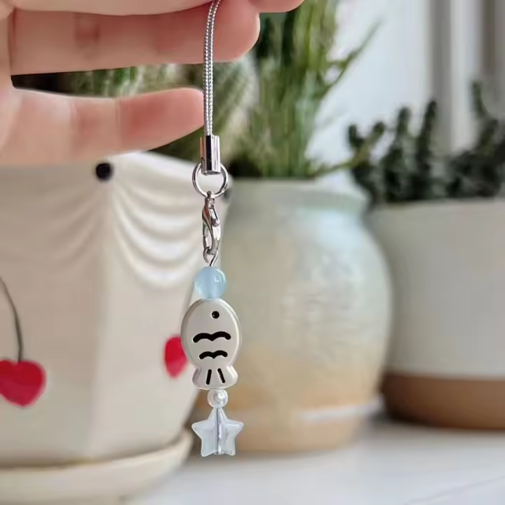 Estética dulce Y2K pez teléfono cadena teléfono encanto con cuentas correa para teléfono móvil colgante lindo cordón móvil niñas mujeres - 1
