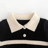 2025 nuevo estilo coreano primavera otoño suéter para niños niñas dos piezas botón rayas solapa Top de punto Casual ajuste elegante - details 16