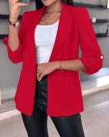 Chaqueta elegante de manga larga para mujer, traje de Color sólido, cuello, otoño - details 2