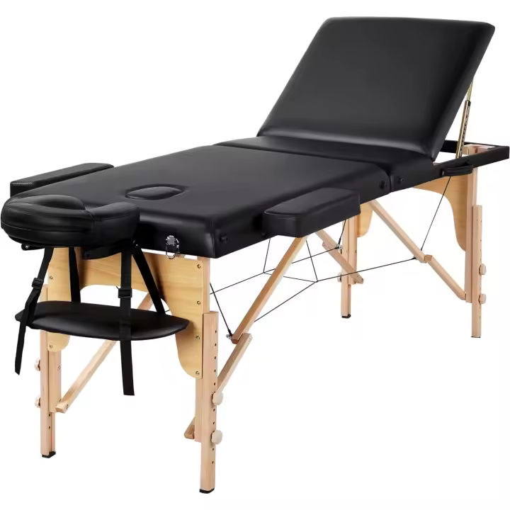 Masaje Plegable con pies de Madera, Altura Regulable con Accesorios y Bolsa de Transporte, 3 Secciones de Madera - 1