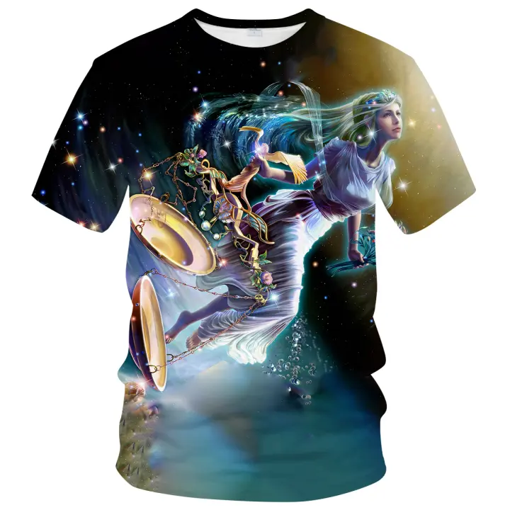 Camiseta Deportiva Casual con Patrón de Constelación 3D Cuello Redondo Material de Poliéster - 1