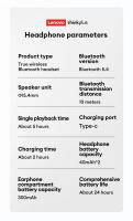 Lenovo-auriculares inalámbricos LP81 OWS, audífonos originales con Bluetooth V5.4, batería de 24H de duración, auriculares para juegos, Auriculares deportivos con micrófono, llamada HD - details 12