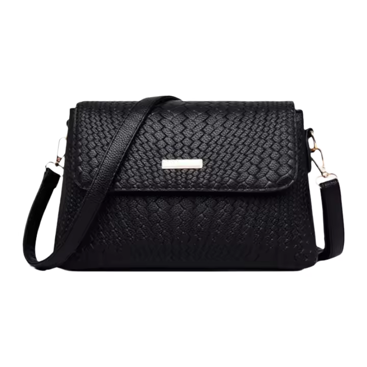 Bolso bandolera informal negro de piel sintética con solapa tipo mensajero de hombro simple para mujer - 1