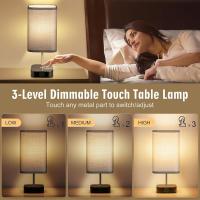 Lámpara de noche con pantalla táctil con puertos USB C+A para carga, regulable en 3 vías, lámpara de mesa moderna, pantalla de tela gris (2 Piezas, Pantalla de Gris) - details 4
