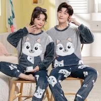 Conjunto de pijama de felpa de franela cálida para hombre y mujer, ropa de dormir de manga larga con cuello redondo, dibujos animados dulces, 32 estilos, Invierno - details 8
