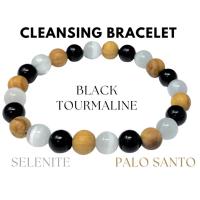 Pulsera de purificación corporal de cristal de 8 mm con selenita, turmalina negra y palo santo para mejorar el movimiento y la energía - details 6