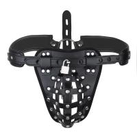 Cesta de castidad de cuero de poliuretano para hombre, ropa interior, tirantes abiertos a la cadera para gay, Tanga sexy con cerradura - details 0