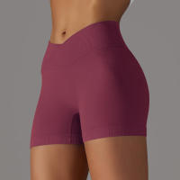 Hamidou pantalones cortos deportivos para mujer, Shorts de Yoga con cintura cruzada, gimnasio, entrenamiento, correr, cintura alta, realce de cadera, sin costuras, Fitness - details 66