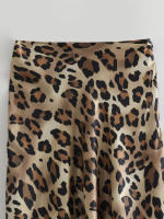 TRAFZA-Falda larga de satén con estampado de leopardo para mujer, faldas Midi de cintura alta, pliegues Vintage, ropa de calle informal, moda de verano - details 10