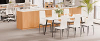 SucceBuy Juego de 4 sillas de comedor modernas, sillas laterales tapizadas de cuero con asientos acolchados y patas de metal resistentes, diseño que ahorra espacio para comedores o cocinas, color blanco - details 7