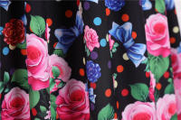 Women vintage spaghetti strap floral print high waist elegant sleeveless a-line party midi dress - details 15
