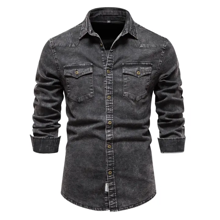 Camisas vaqueras para hombre, camisas desgastadas lavadas de calidad, talla europea, otoño e invierno, 2024 - 1