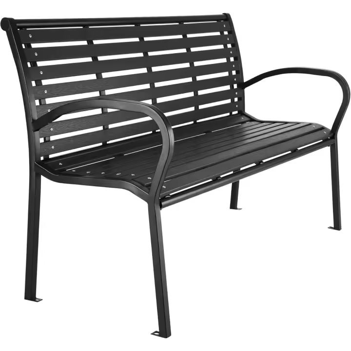 Banco de Jardín de Acero Galvanizado Estructura Exterior, Mueble de Jardín, Banco de Terraza, Estilo Rústico, Montaje Fácil Negro - 1