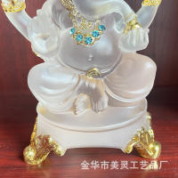 Baúl transparente, adorno de Dios de la riqueza, decoración del hogar artesanal de resina india Fotai, estatua de cabeza de elefante - details 7