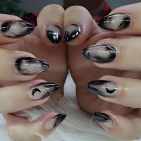 24 piezas de diseño dorado en forma de almendra francesa, uñas ovaladas simples, uñas postizas completamente cubiertas - details 5